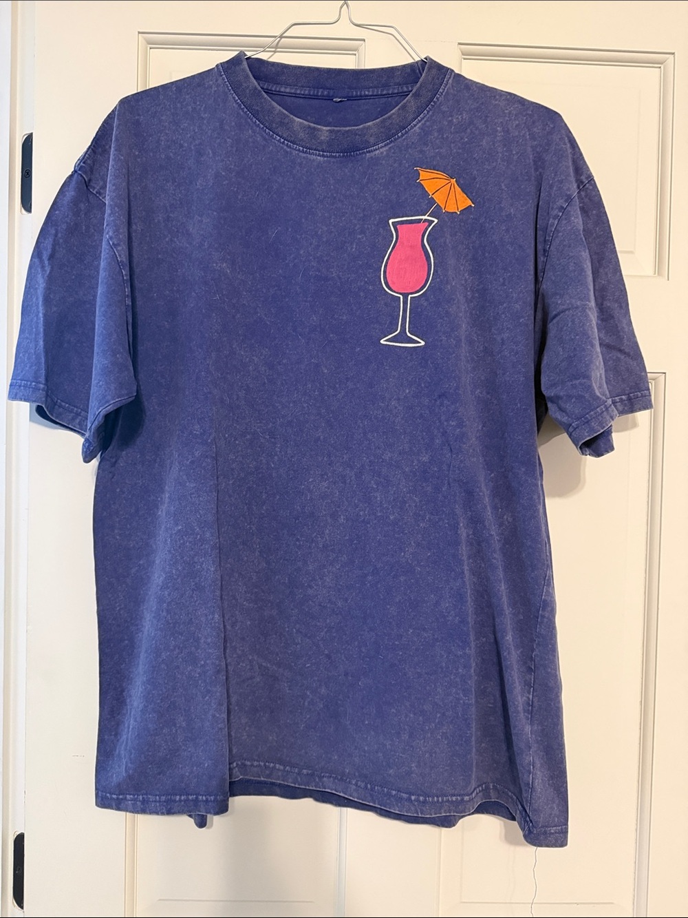 Wren + Glory Hand Painted Oversized Tee with Pink Cocktail Graphic